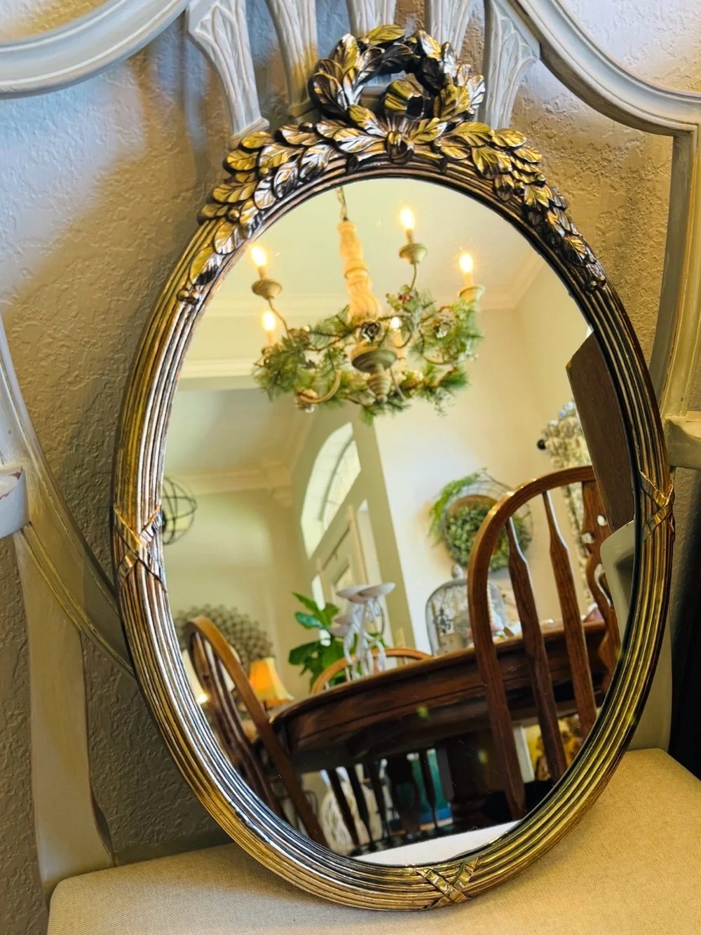 Vintage Ornate Gold Oval Wall Mirror Large